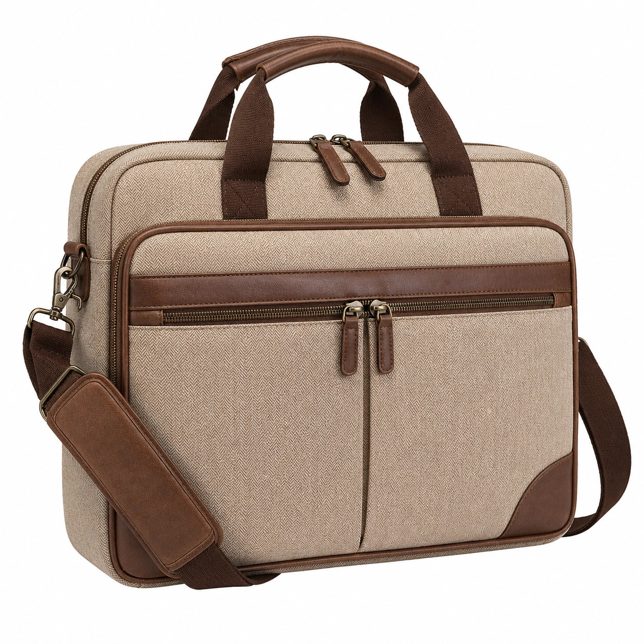 Elegante Laptoptasche 15 Zoll Beige/Braun mit Schultergurt