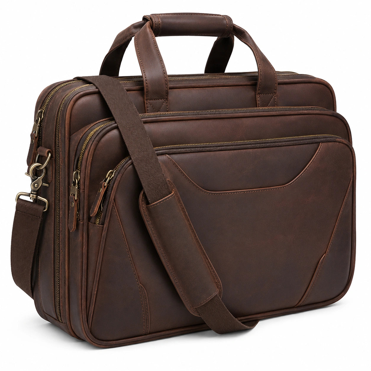 Herren Leder Laptoptasche Dunkelbraun
