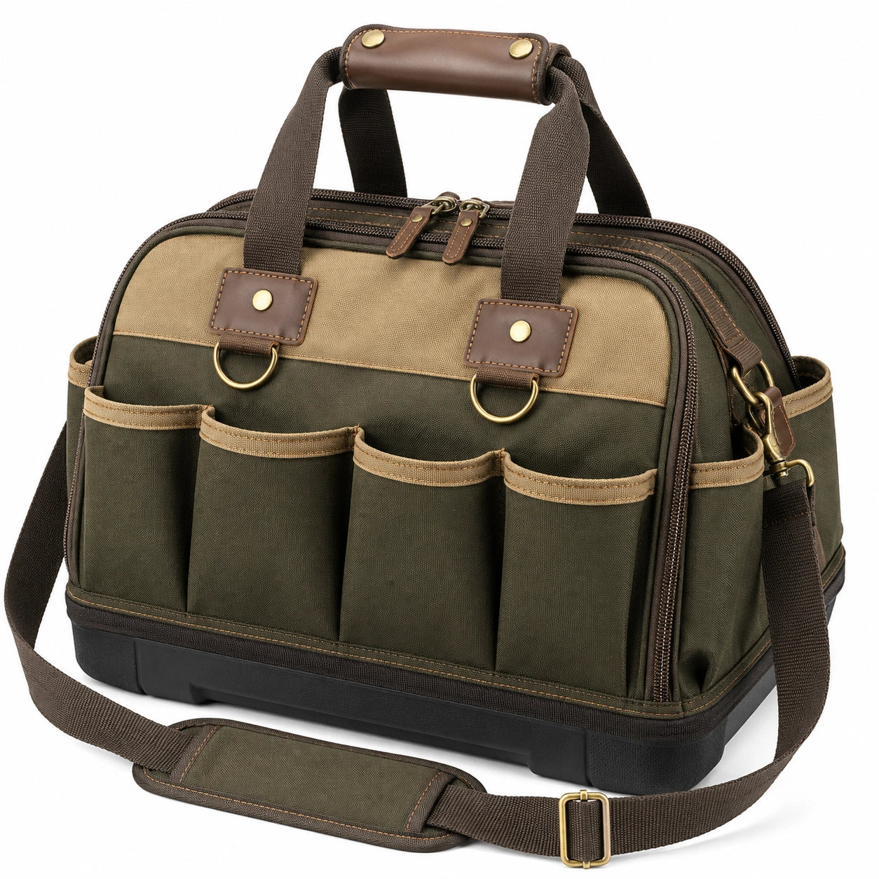 Robuste Werkzeugtasche mit Mehreren Fächern in Oliv und Braun