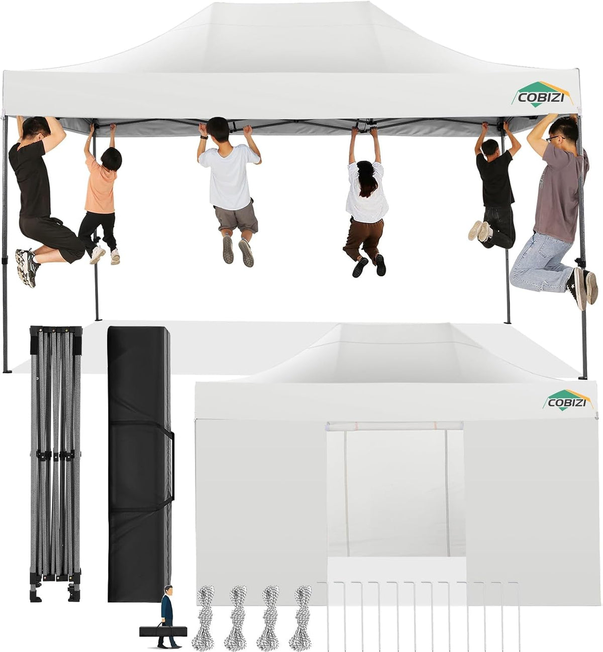 Gartenpavillon Faltpavillon 3x4, 3 × 4 m, 4,5 m, klappbar, für den Garten, Weiß, COBIZI