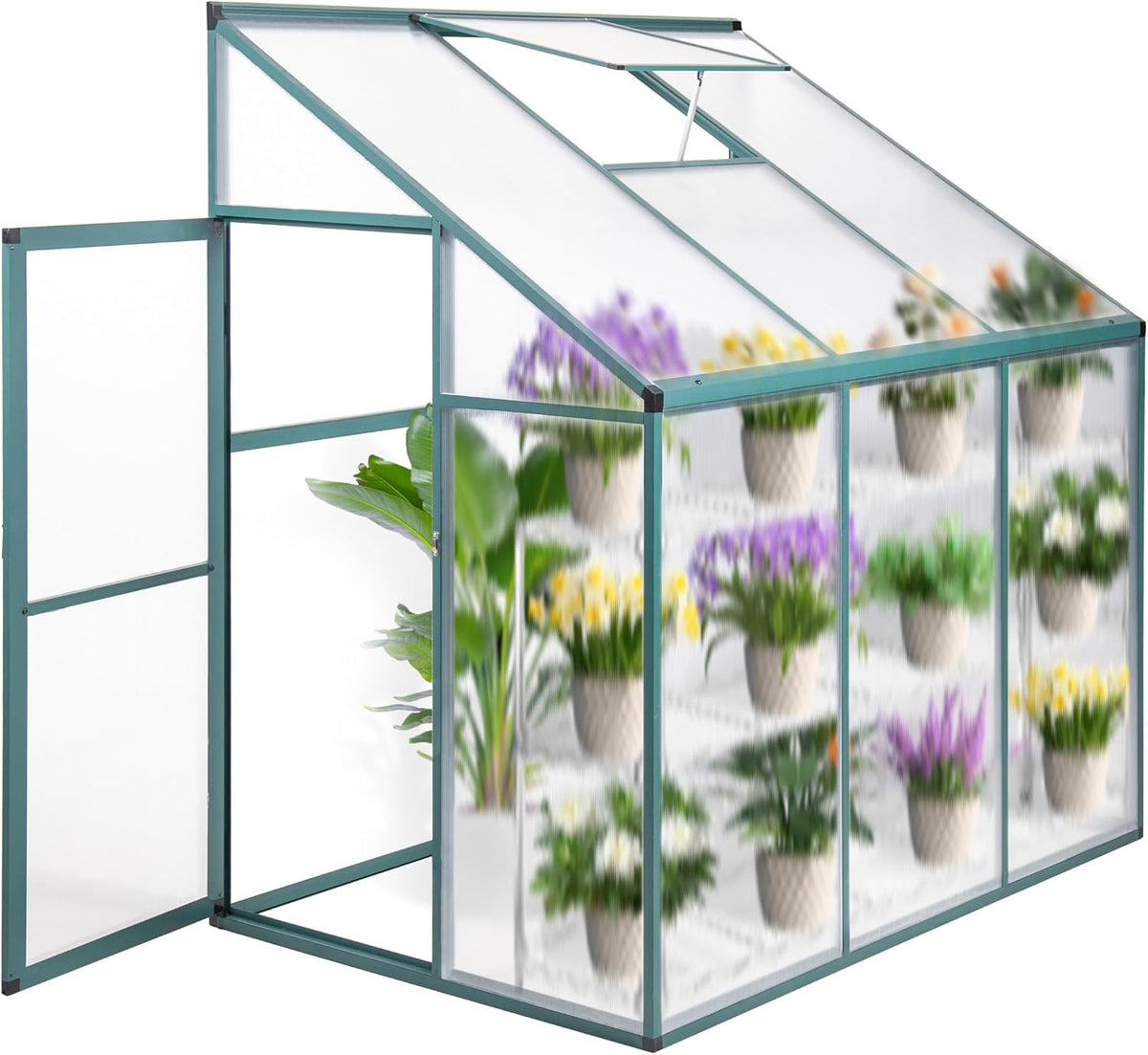 Gewächshaus, 182 × 122 × 195 cm, aus Aluminium, für den Garten, Grün/Transparent