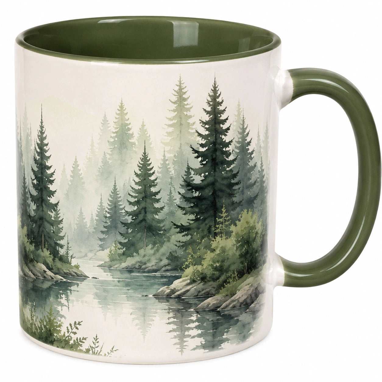 Kaffeetasse 350ml mit Waldmotiv, Grün/Weiß