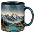 Keramikbecher mit Berglandschaftsdesign 350ml, Blau/Mehrfarbig