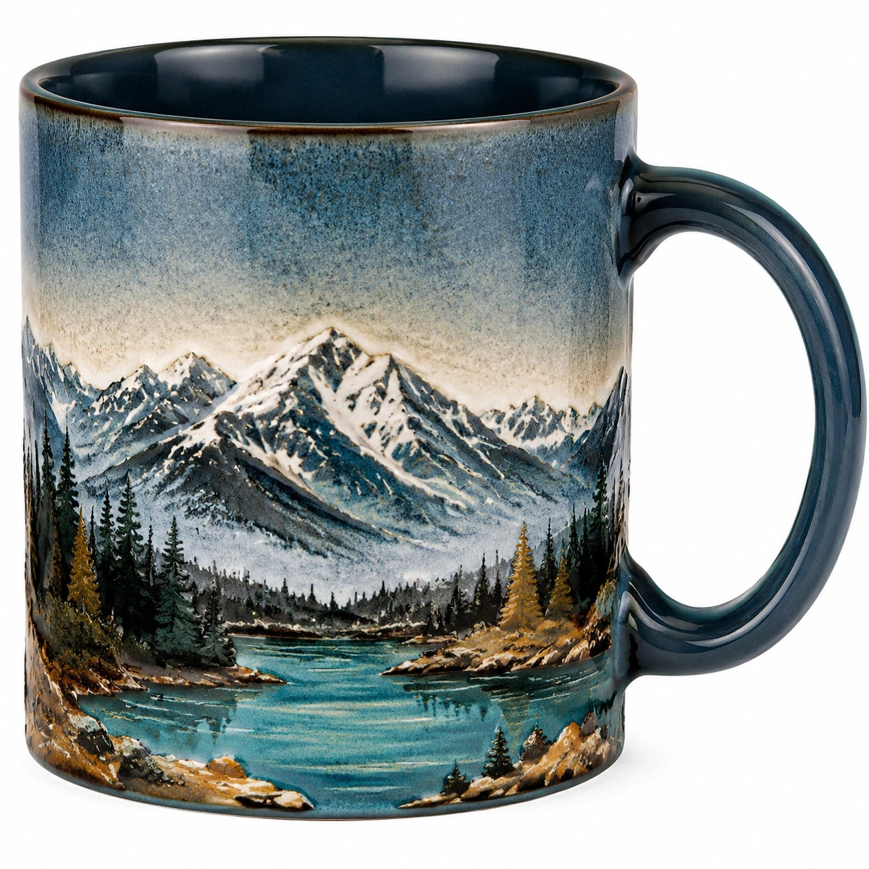 Keramikbecher mit Berglandschaftsdesign 350ml, Blau/Mehrfarbig