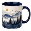 Keramikbecher mit Wald- und Bergdesign, Blau, 350ml