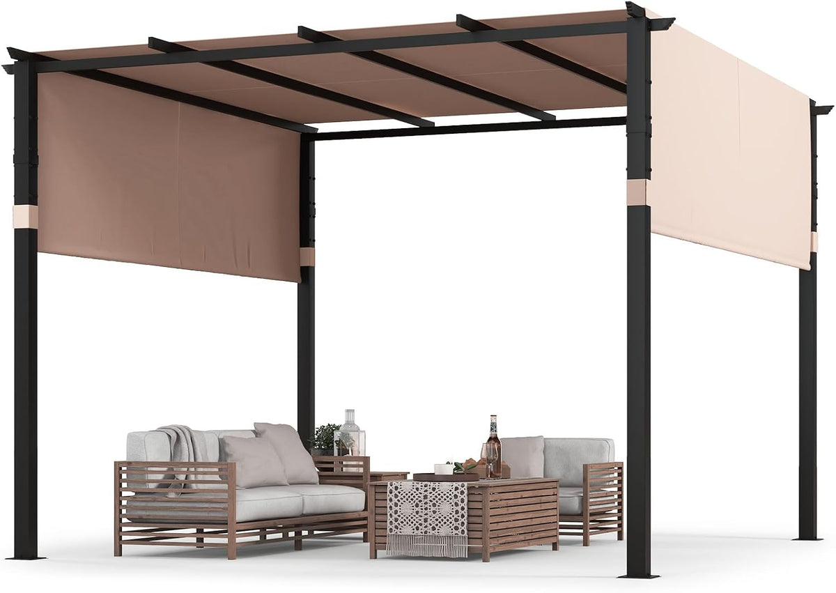 Pergola, 305 × 305 cm, aus Polyester, wasserabweisend, winterfest, verstellbar, für den Garten und die Terrasse, Beige/Schwarz, RELAX4LIFE