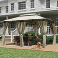 Gartenpavillon, 3 × 4 m, mit Doppeldach, mit 4 Seitenteilen, mit Bodenankern, wasserdicht, für den Garten und die Terrasse, Beige, JUMMICO