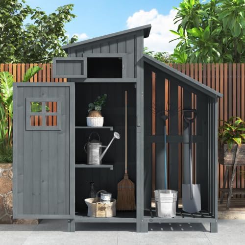 Gerätehaus, 124 × 46 × 174 cm, wasserdicht, mit Stauraum, für den Garten und die Terrasse, Grau, vutizal