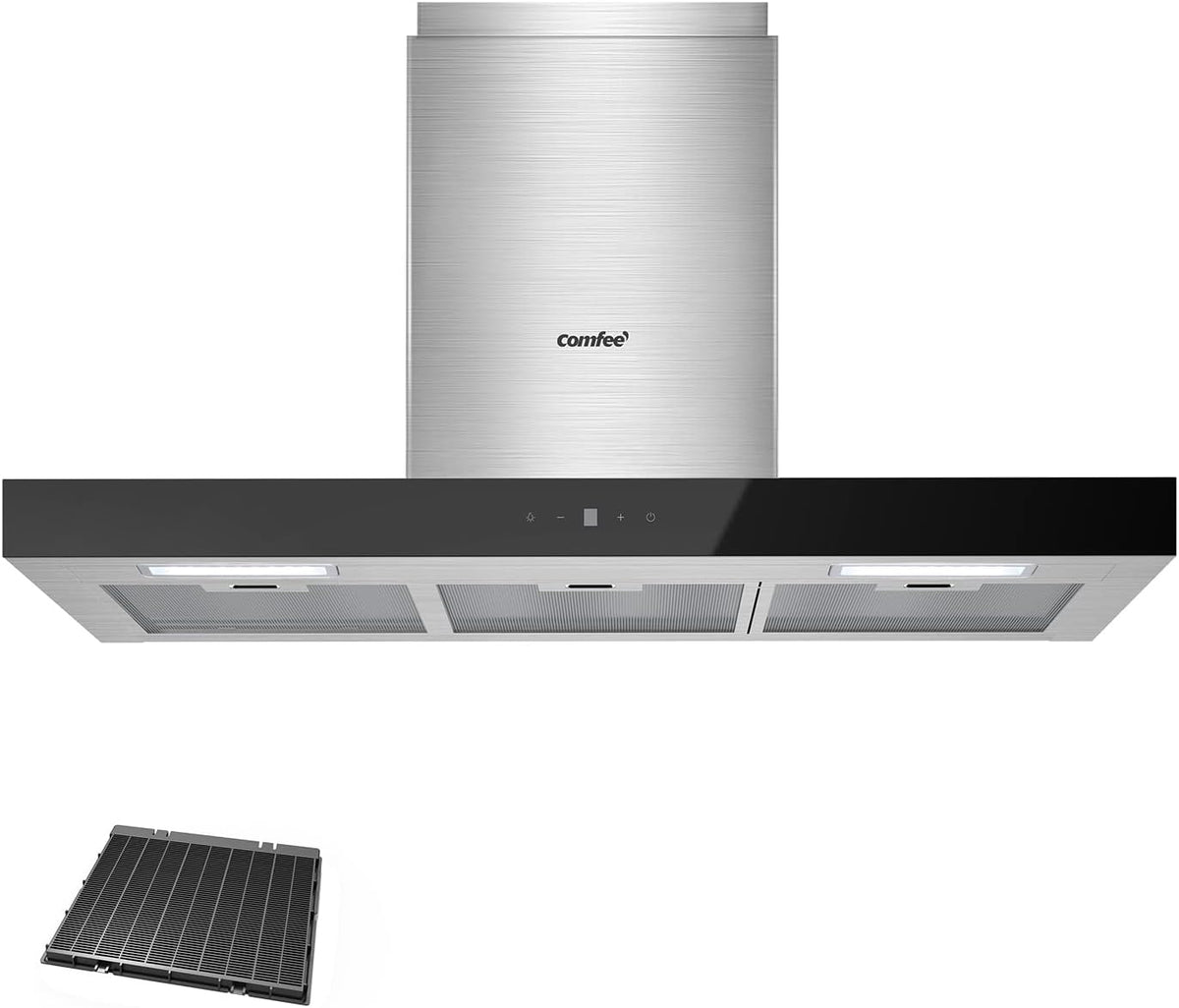 Comfee Dunstabzugshaube, 650 m³, 90 cm, verstellbar, mit LED, Schwarz/Silber