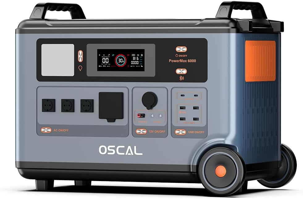 ECOGREAT LiFePO4 Stromerzeuger, 6000 W, 2200 W, 210 V, Blau/Schwarz/Orange