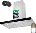 CIARRA CBCS9102 Dunstabzugshaube, 650 m³, 90 cm, mit LED, mit WLAN, mit App-Steuerung, aus Edelstahl und Stahl, Schwarz/Silber