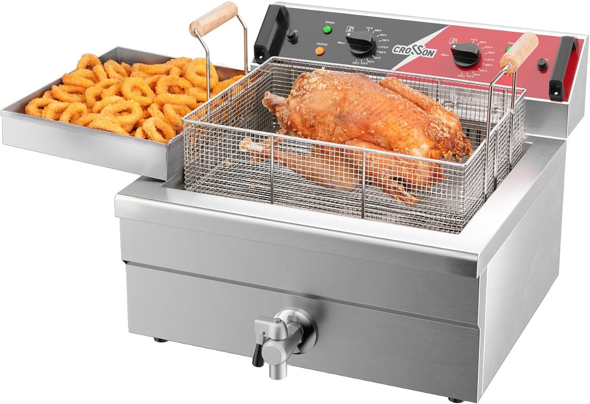 crosson Tiegelfritteusen, 12 L, 6500 W, aus Edelstahl und Stahl, für die Küche, Silber