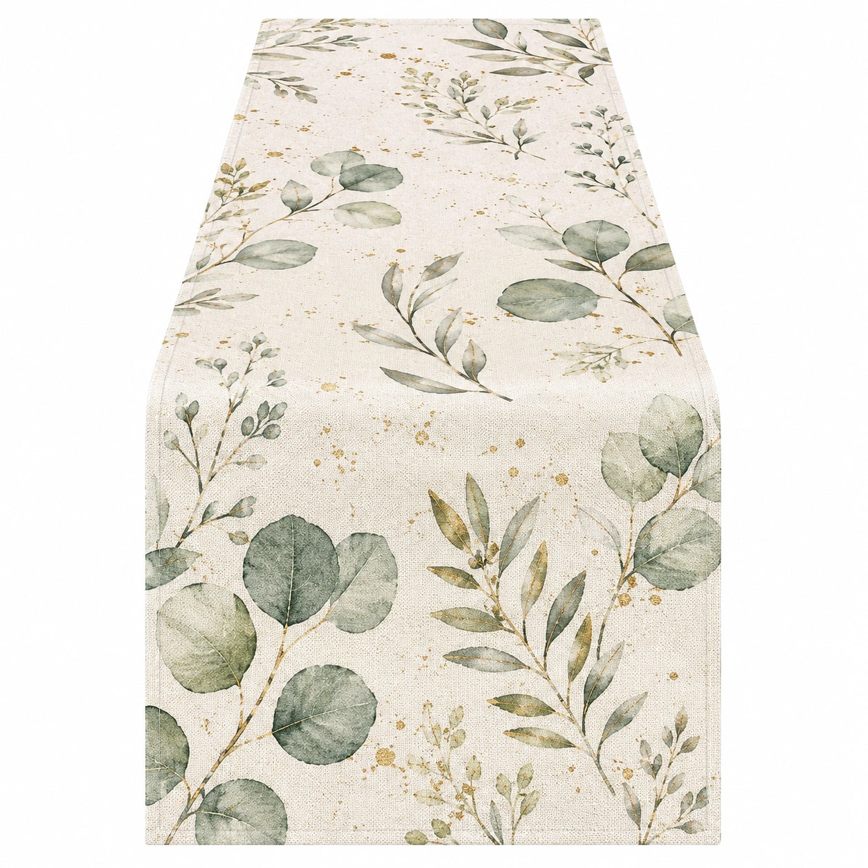 Tischläufer mit Blattmuster in Beige und Grün - 150cm