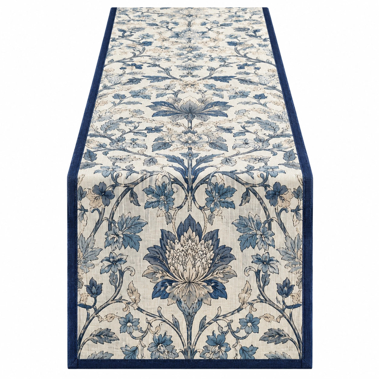 Floraler Tischläufer Blau/Beige 180x35 cm