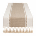Tischläufer Beige/Weiß mit Fransen 180x33cm