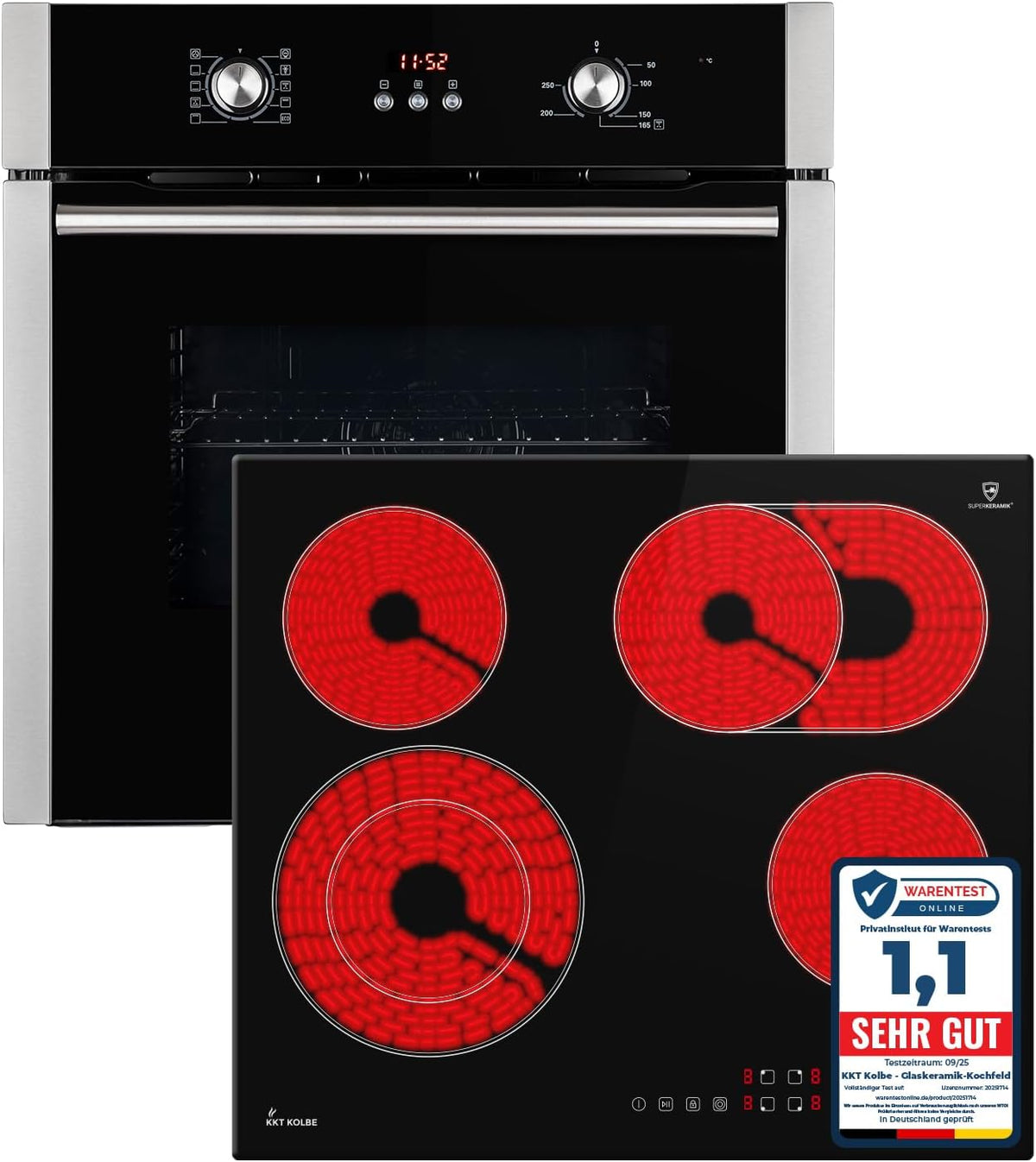 KKT KOLBE BO8805SS Kochfeld, 60 cm, Schwarz/Silber, mit Timer, aus Glas