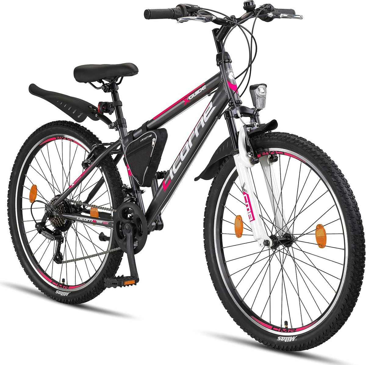 Licorne Bike Guide Premium E-Bike, 29 Zoll, Schwarz/Weiß/Rosa