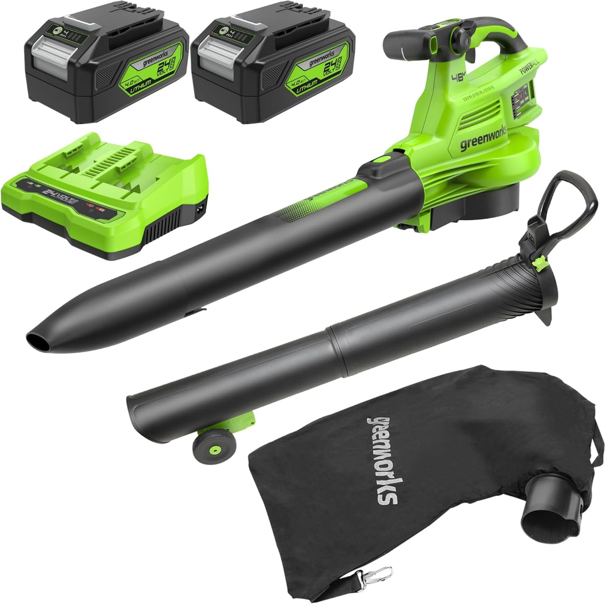 Greenworks BL48L421-01 Laubbläser, 45 L, 48 V, 24 V, bürstenlos, mit USB, kabellos, Grün/Schwarz
