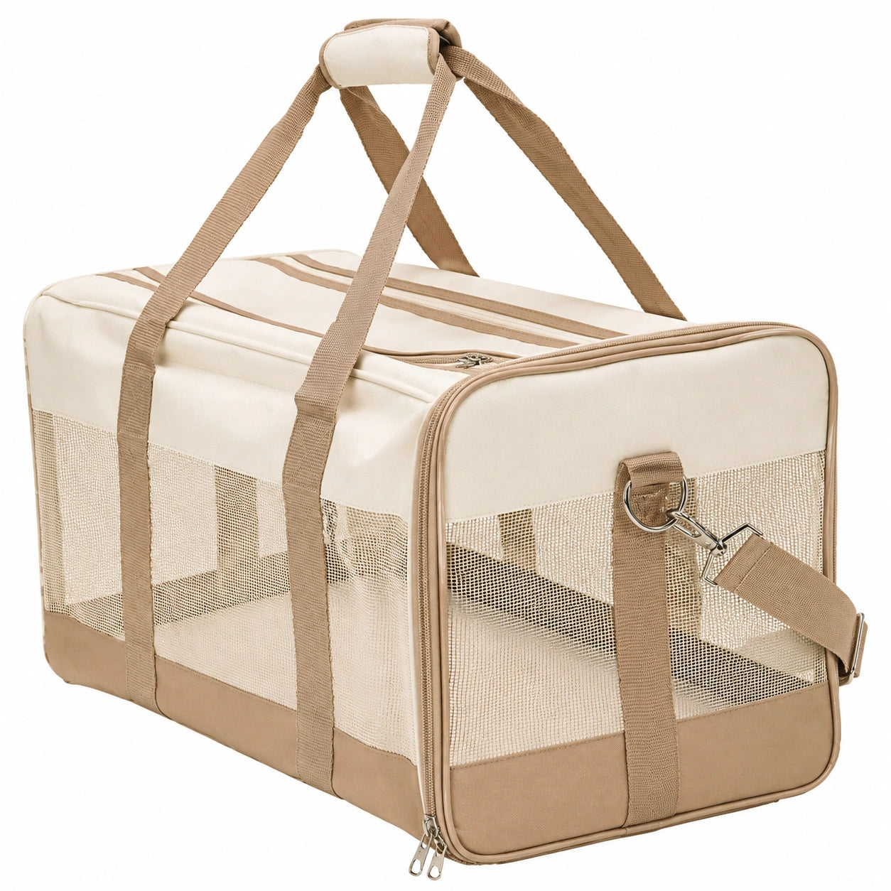 Beige Haustier-Transporttasche mit Netzgewebe