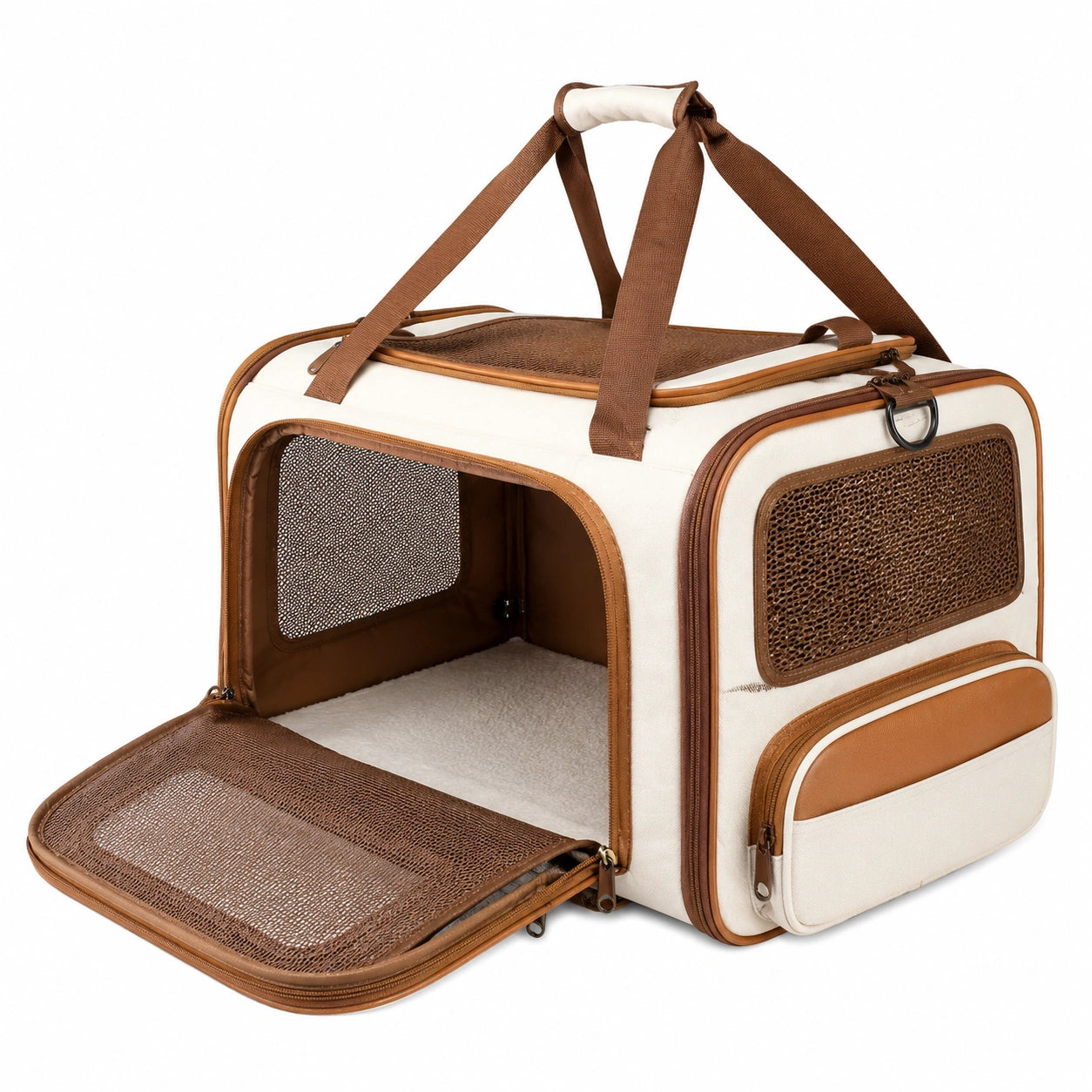 Faltbare Haustiertragetasche mit Netzfenster Braun/Beige