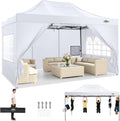 Gartenpavillon, 3 × 4 m, mit 4 Seitenteilen, UV-Schutz 50+, wasserdicht, klappbar, für den Garten, Weiß, COBIZI