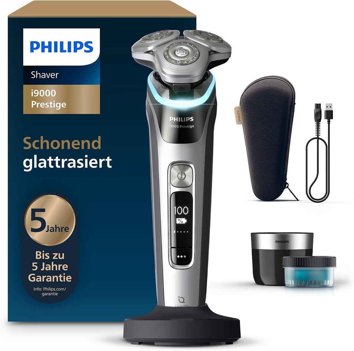 Philips i9000 Rotationsrasierer, wasserdicht, mit USB, mit KI-Erkennung, Grau/Silber
