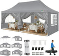 Gartenpavillon Faltpavillon 3X6, 3 × 6 m, mit 6 Seitenteilen, wasserdicht, winterfest, klappbar, für den Garten, Grau, COBIZI