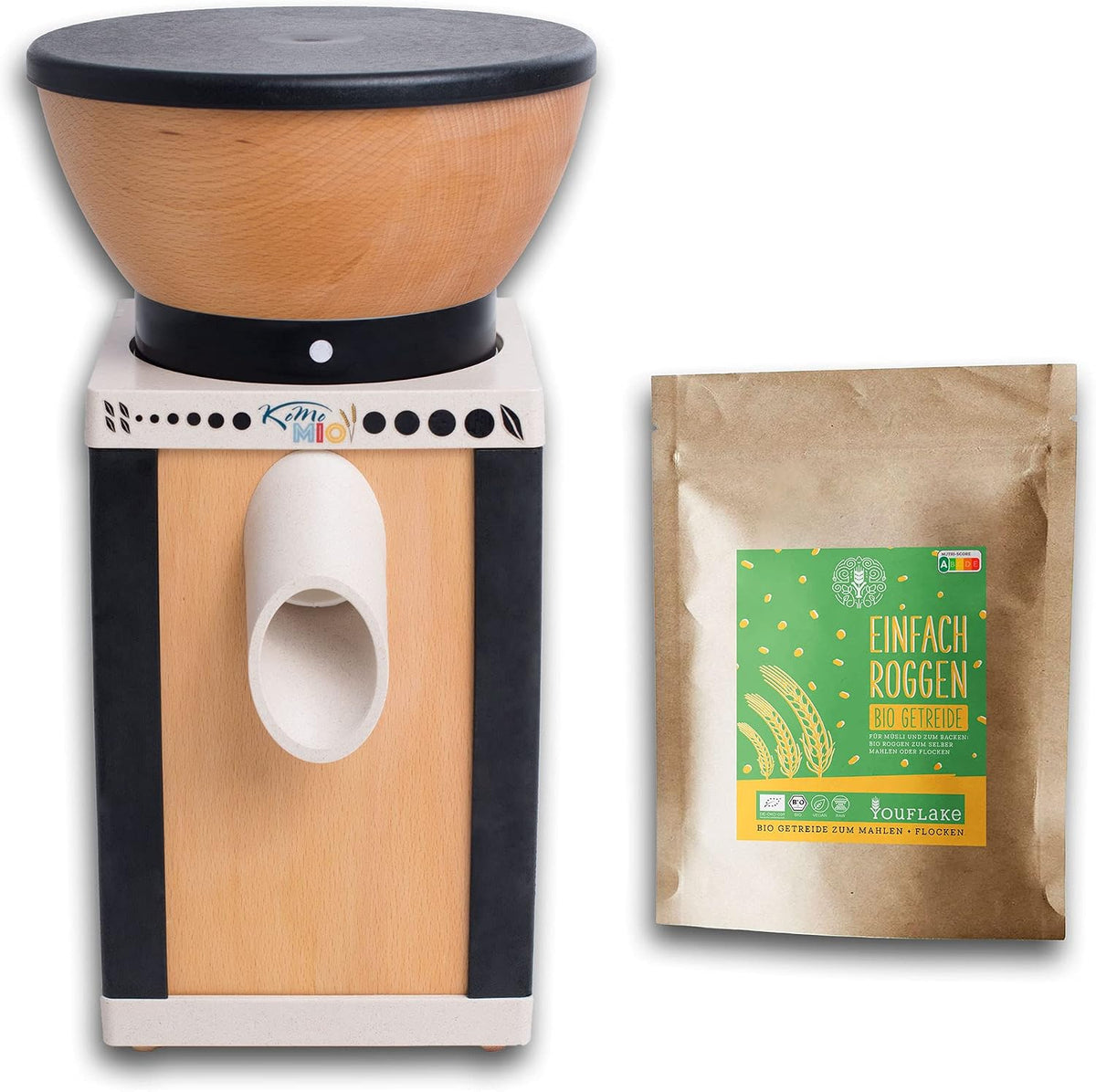 KoMo Elektrische Getreidemühlen, 2,5 kg, aus Keramik, verstellbar, Schwarz/Natur