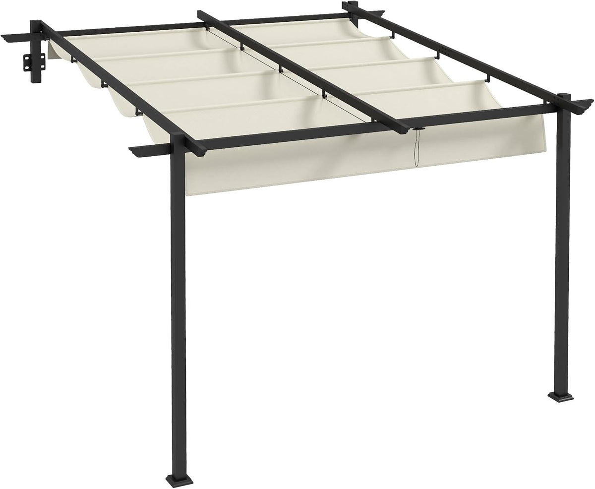 Pergola, 3 × 3 m, aus Stahl, verstellbar, für den Garten und die Terrasse, Creme/Schwarz, Zenithz