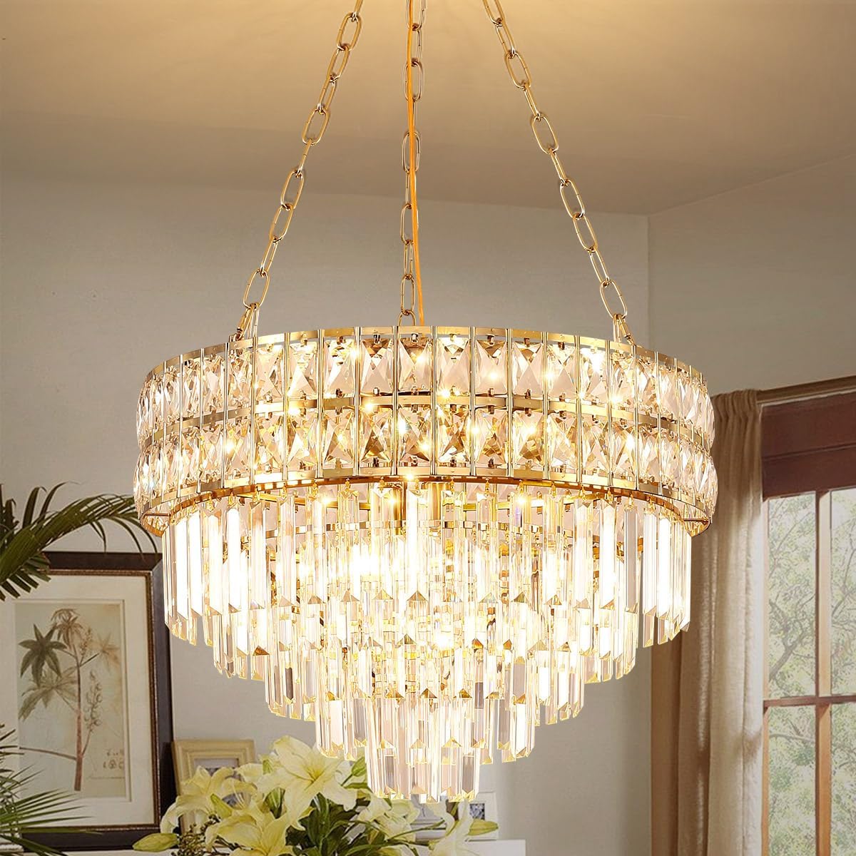 AOOCHOK E14 Hänge- & Pendelleuchten, verstellbar, mit LED, für das Wohnzimmer und das Schlafzimmer, Gold/Klar