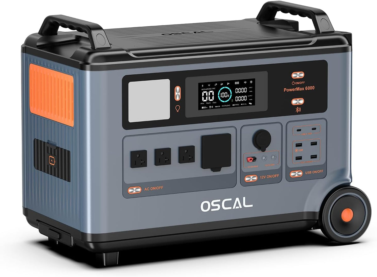 EcoVolt LiFePO4 Stromerzeuger, 6000 W, 9000 W, 3600 Wh, für den Garten und Camping, Schwarz/Grau/Orange