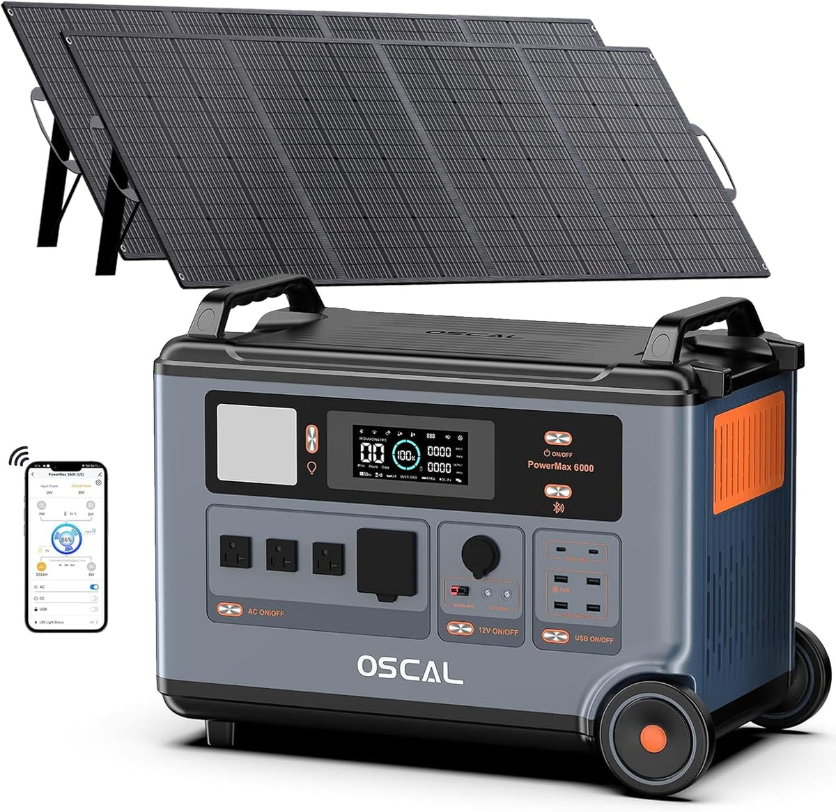 TerraVolt Stromerzeuger, 6000 W, 9000 W, 3600 Wh, Schwarz/Grau/Orange
