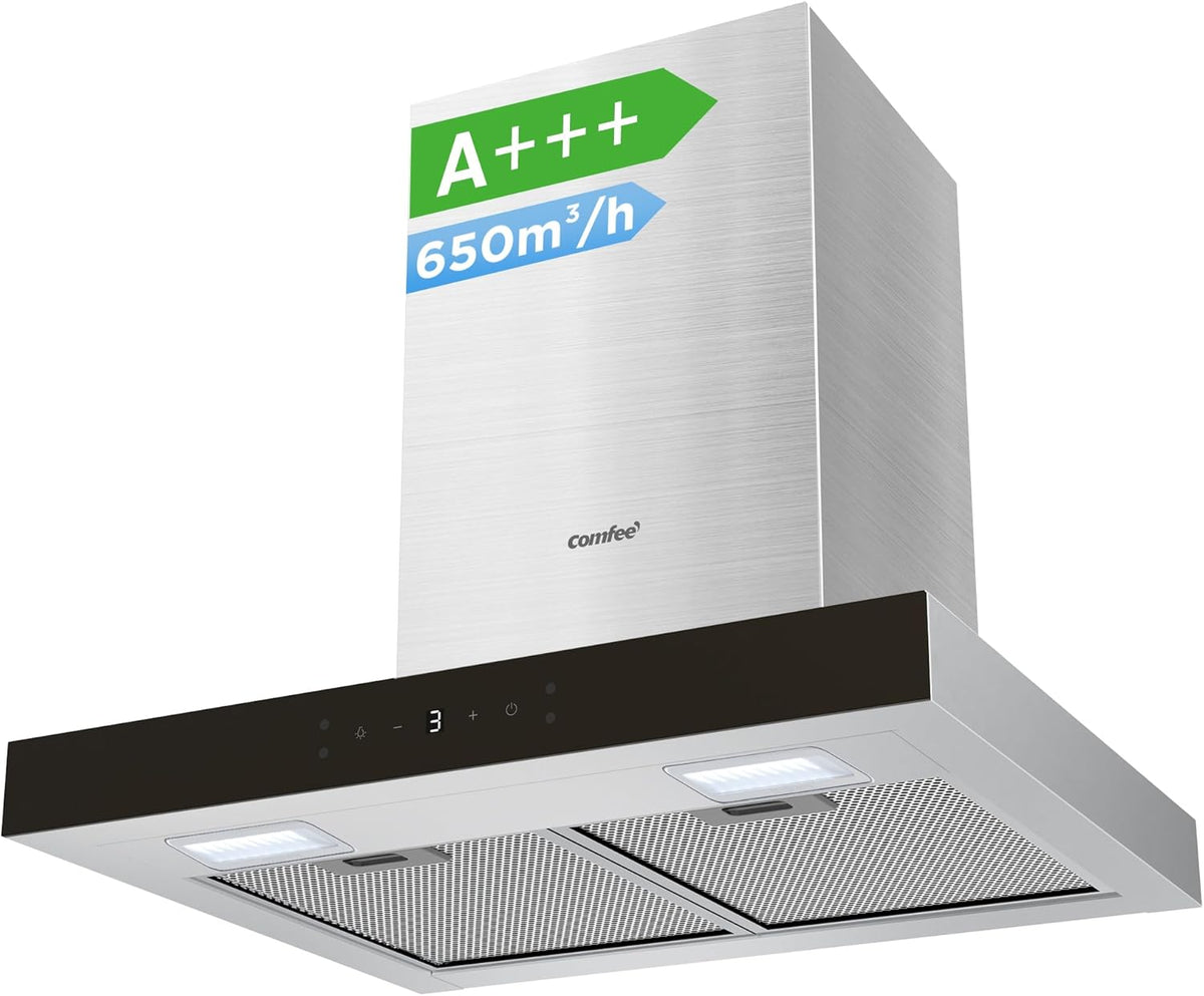 Comfee Dunstabzugshaube, 650 m³, 60 cm, verstellbar, mit LED, Silber/Schwarz