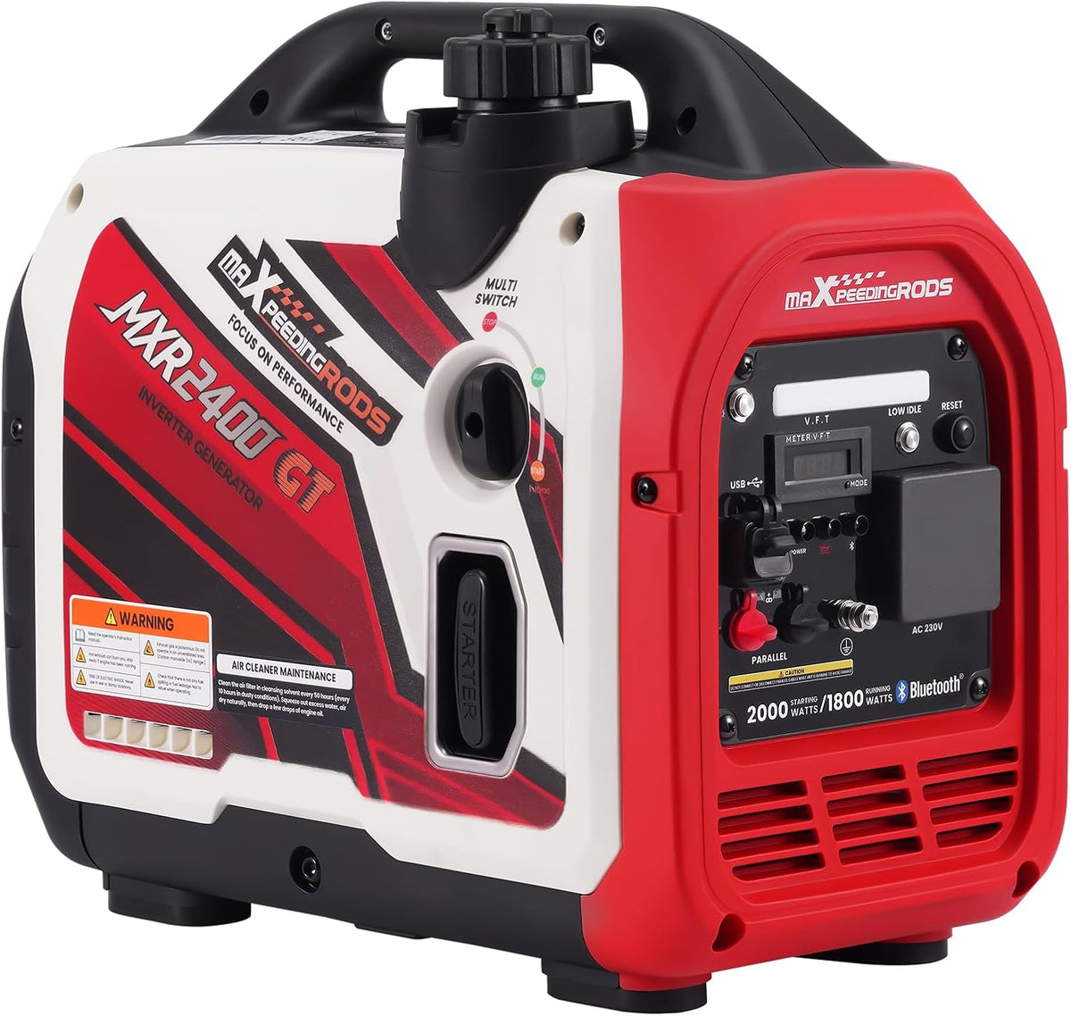 maXpeedingrods Stromerzeuger, 2400 W, 15 kg, mit App-Steuerung, für Camping, Rot/Weiß/Schwarz