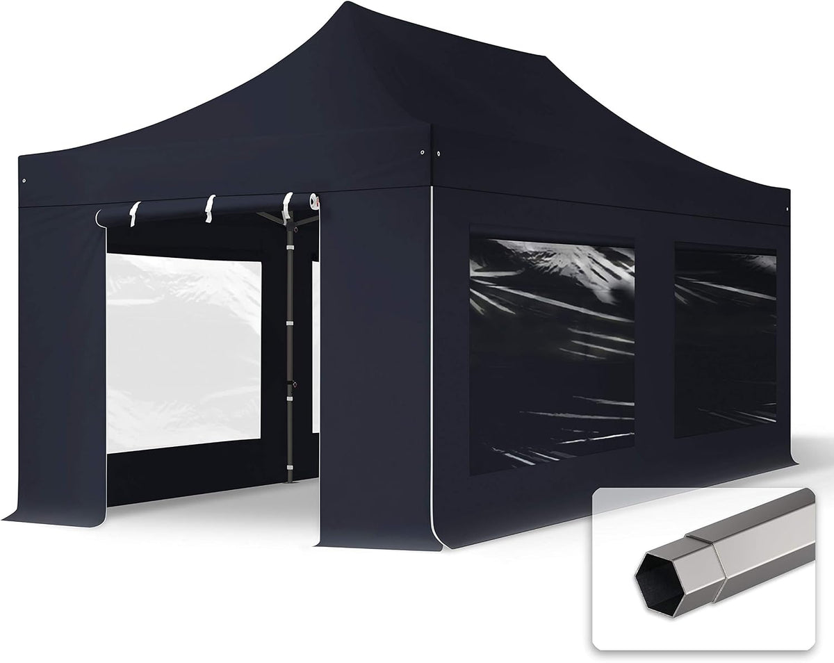 TOOLPORT Gartenpavillon, 3 × 6 m, mit 4 Seitenteilen, wasserdicht, Schwarz