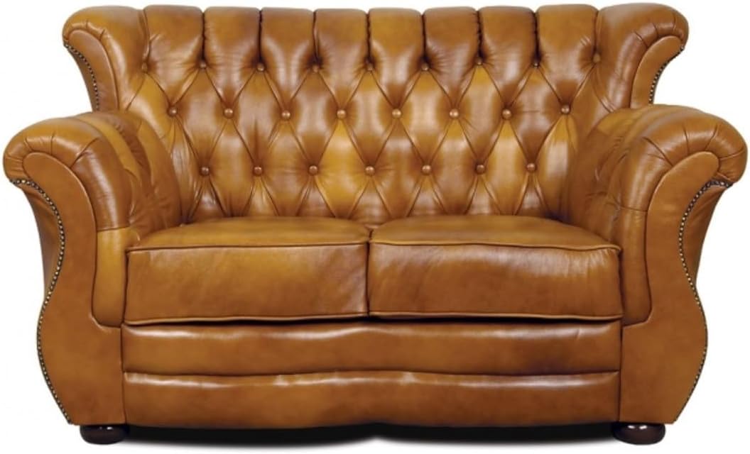 Sofa Luxus Chesterfield Echtleder 2er, 150 × 85 cm, 90 cm, aus Leder, Braun, Casa Padrino