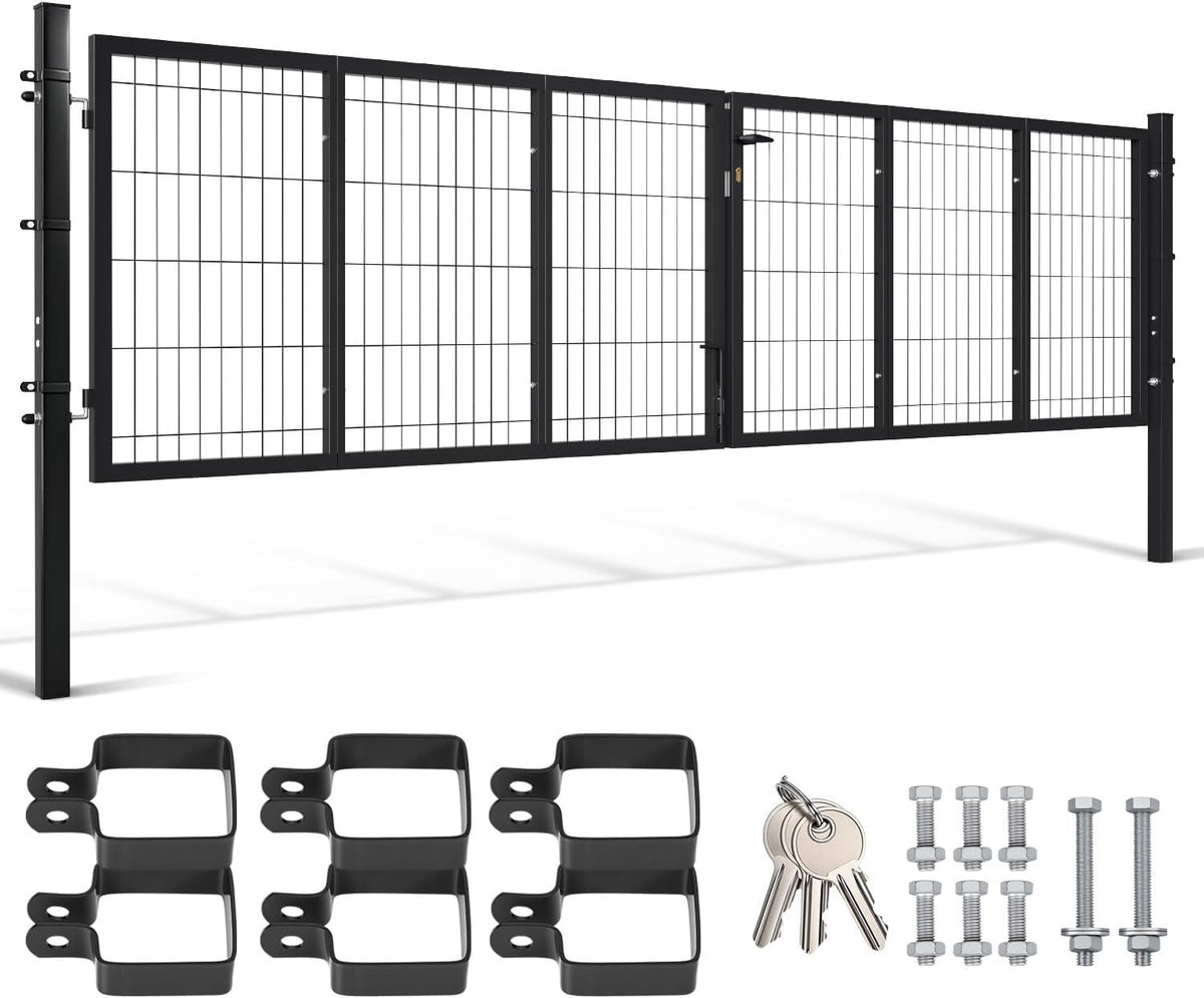 Peviasot Doppelflügeltore, 350 × 100 cm, aus Stahl und Metall, für den Garten, Anthrazit