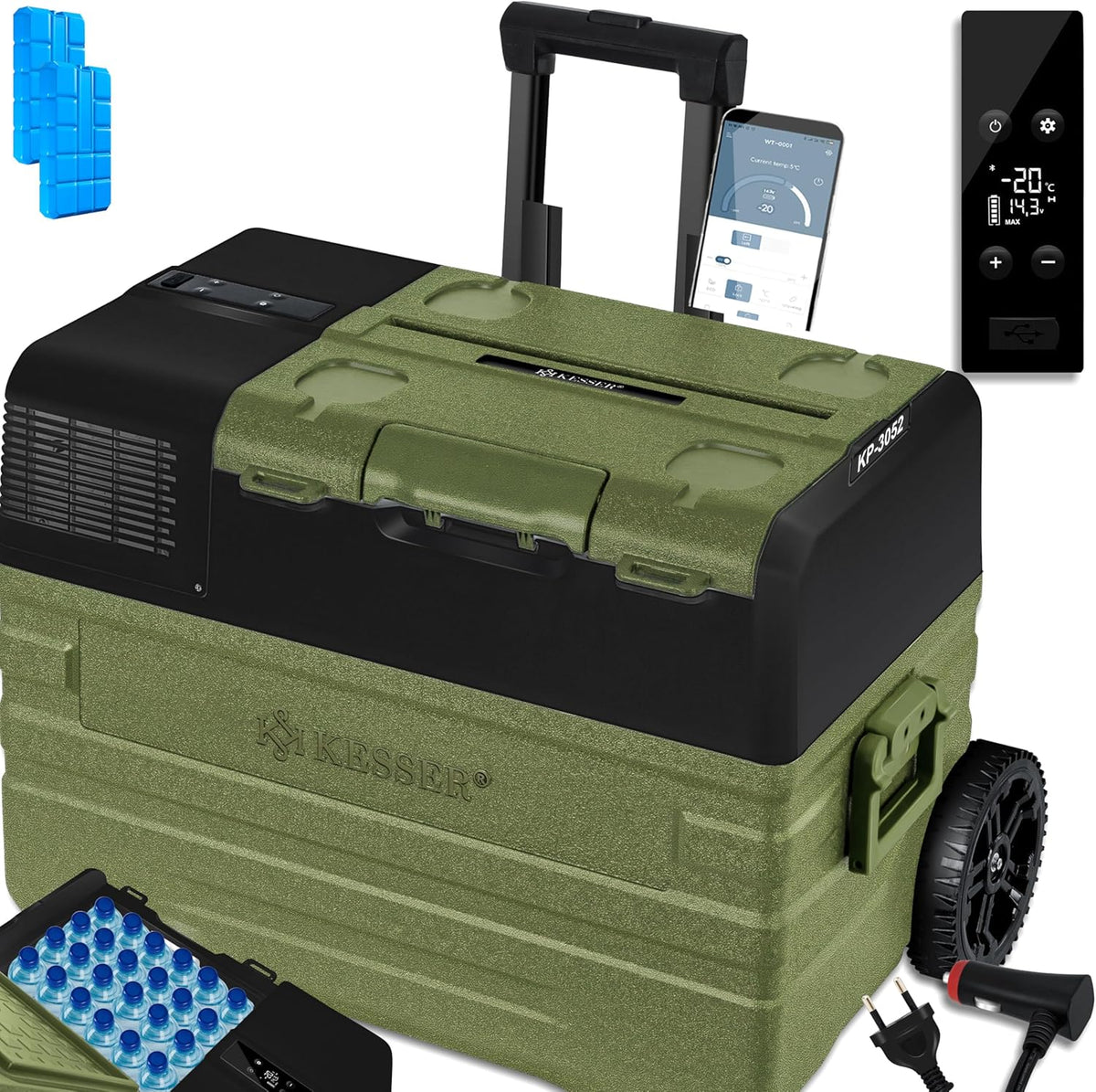 Kühlschränke, 52 L, 230 V, 20 °C, mit App-Steuerung, mit LED, für Camping, Grün/Schwarz, KESSER