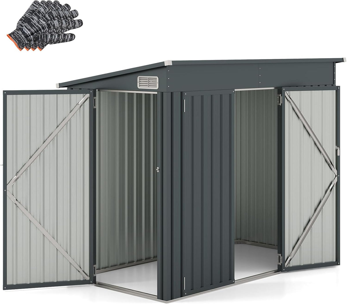 Gerätehaus Gartenhaus Metall, 235 × 117 × 185 cm, wasserdicht, für den Garten, Dunkelgrau, COSTWAY