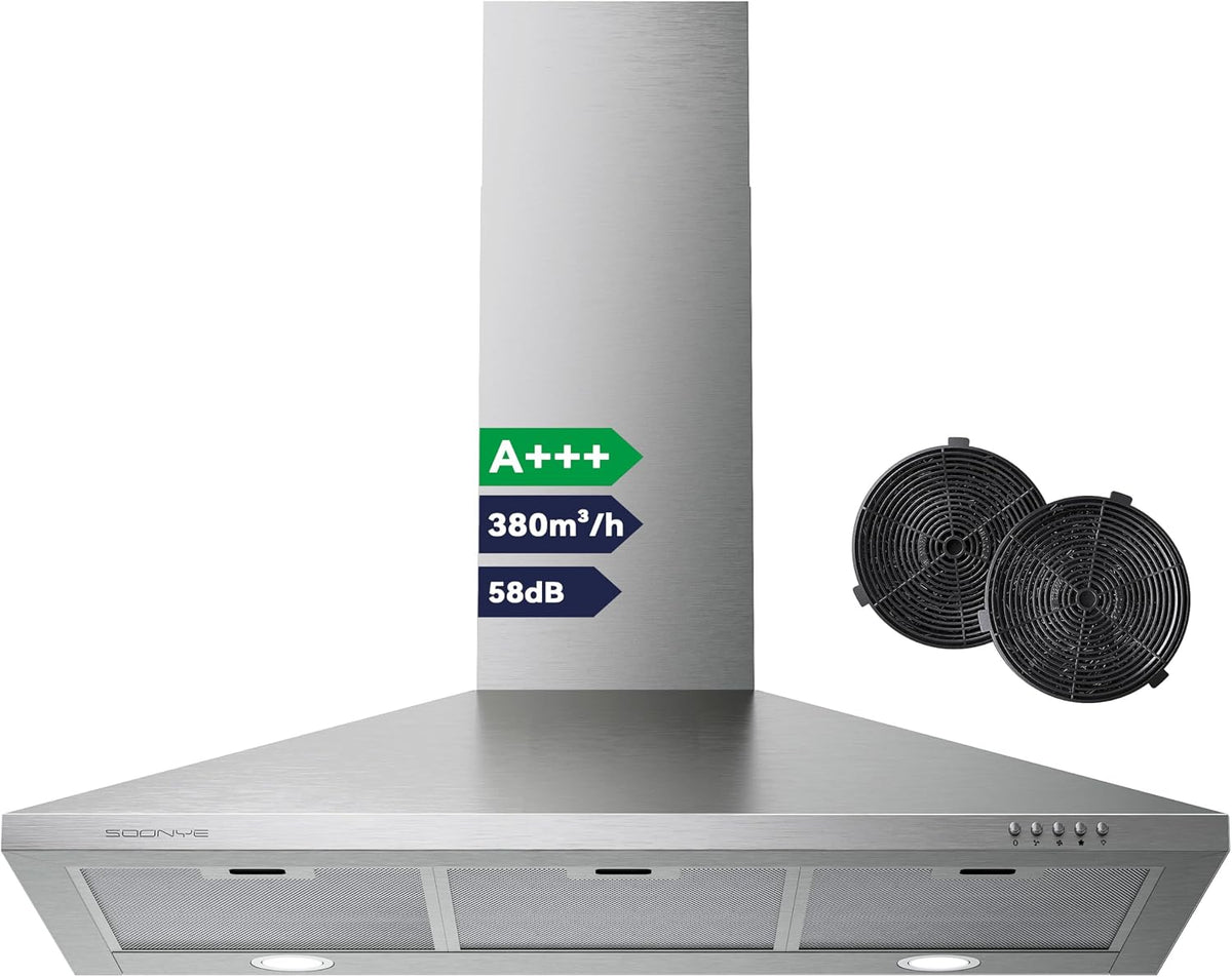 Soonye Dunstabzugshaube, 380 m³, 90 cm, verstellbar, mit LED, aus Edelstahl und Stahl, Silber