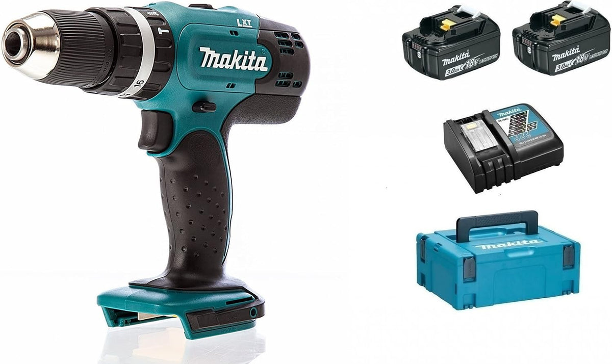 Makita DHP453RFJ Akku-Bohrschrauber, 18 V, 3,0 Ah, 1.8 Kilogramm, Blau/Schwarz