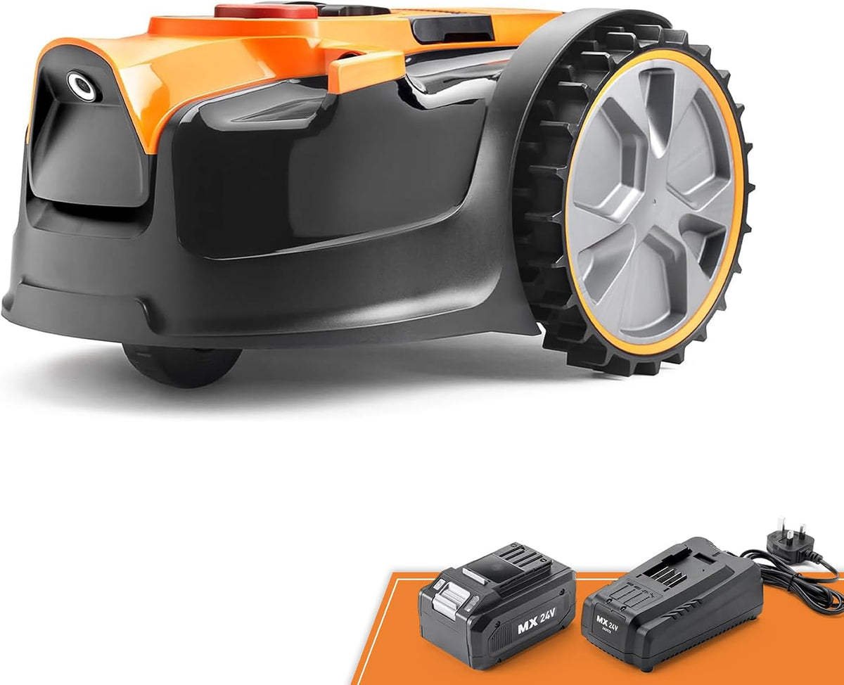 Lawnmaster m2 Mähroboter, 2 Ah, ohne Begrenzungskabel, kabellos, Orange/Schwarz