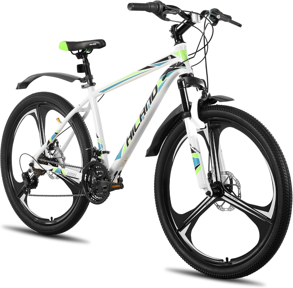 HH HILAND Mountainbikes, 26 Zoll, aus Aluminium, Weiß/Schwarz/Grün
