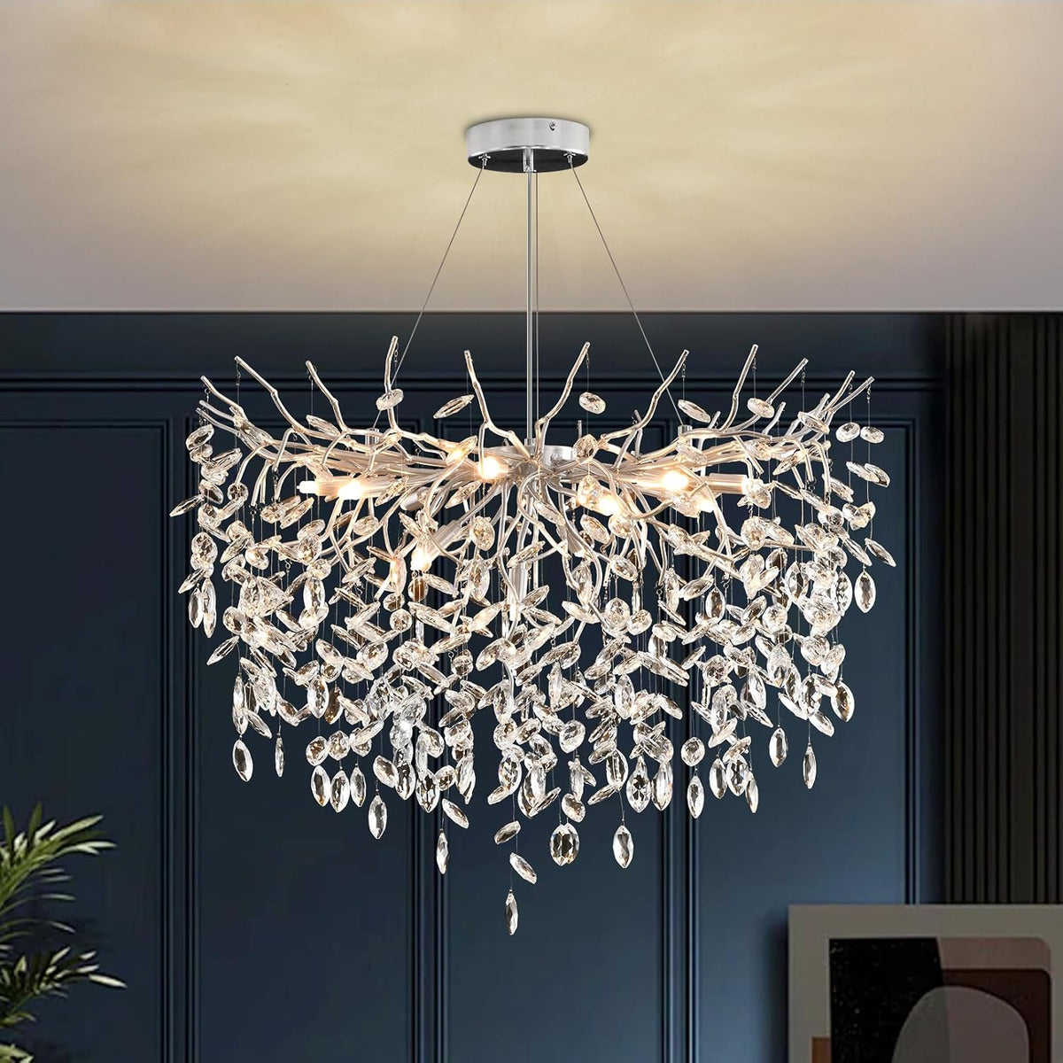 AHXIAOZN Kronleuchter, 80 cm, höhenverstellbar, für die Küche, Silber