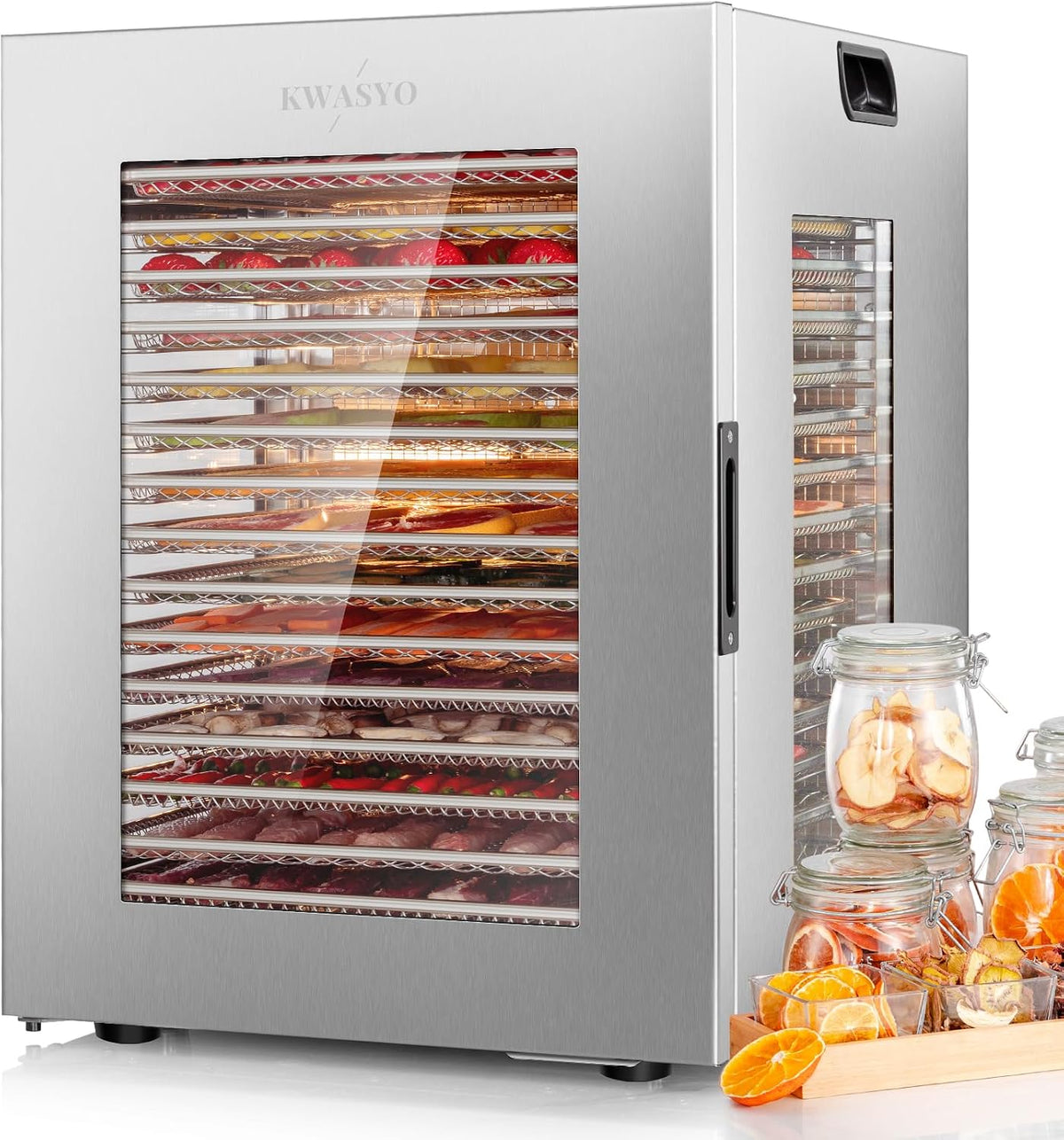 Kwasyo Dörrautomat Edelstahl Dörrautomaten, 30–90°C, mit Timer, verstellbar, aus Edelstahl und Stahl, Silber