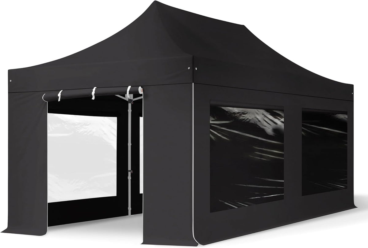 TOOLPORT Faltzelt Professional 3x6 m Gartenpavillon, 3 × 6 m, mit 4 Seitenteilen, wasserdicht, Schwarz