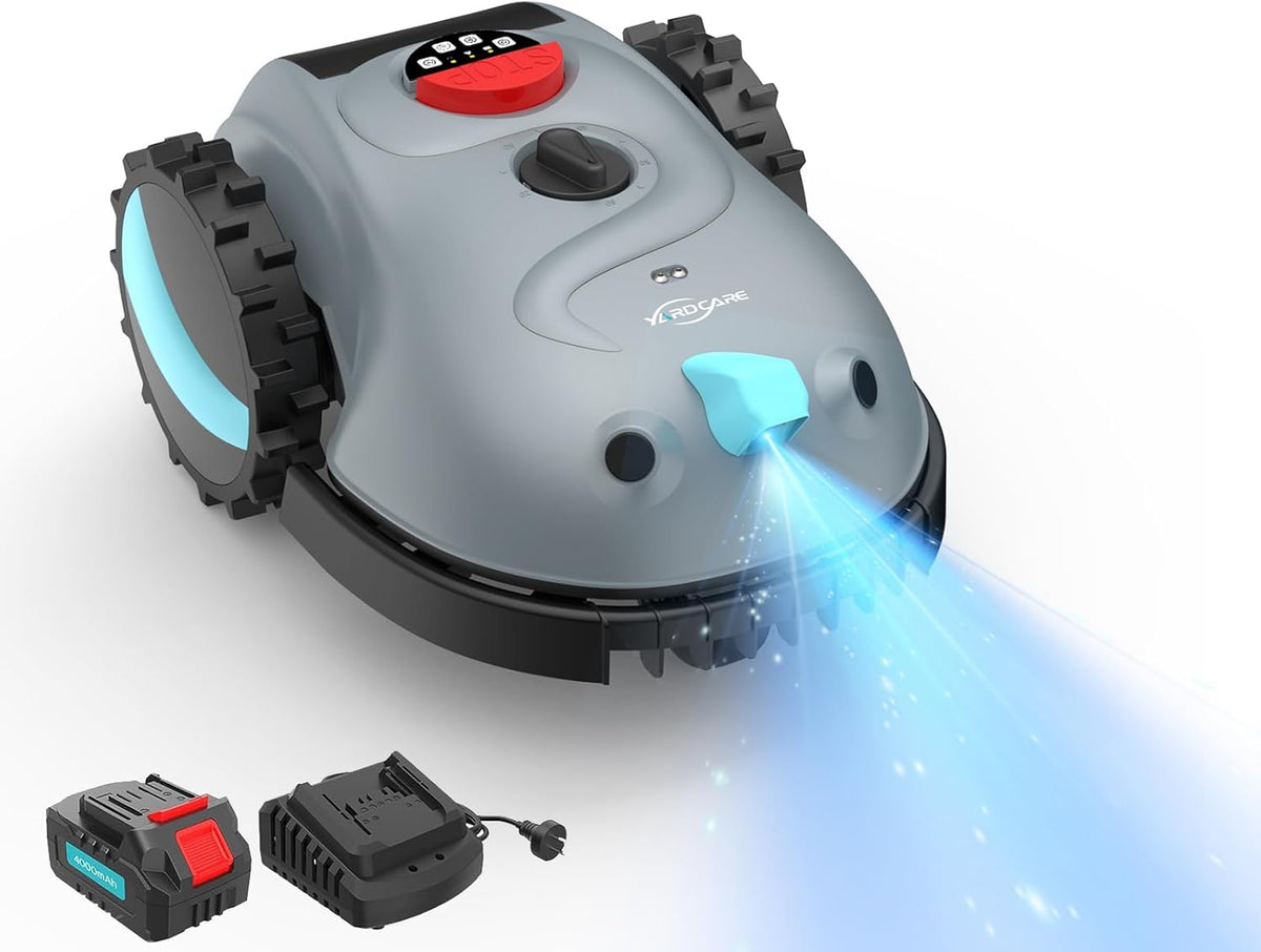 YARDCARE V100 Mähroboter, 150 m², ohne Begrenzungskabel, verstellbar, bürstenlos, Grau/Schwarz/Blau