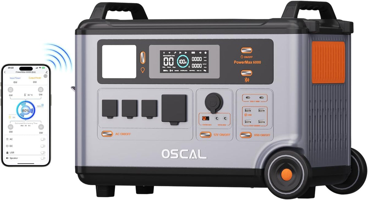 ECOGREAT LiFePO4 Stromerzeuger, 6000 W, 2200 W, 210 V, Grau/Schwarz/Orange