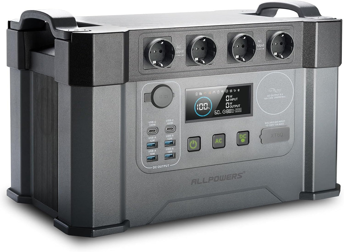 ALLPOWERS Stromerzeuger, 2400 W, 4000 W, 1451 Wh, mit USB, für Camping, Schwarz/Grau