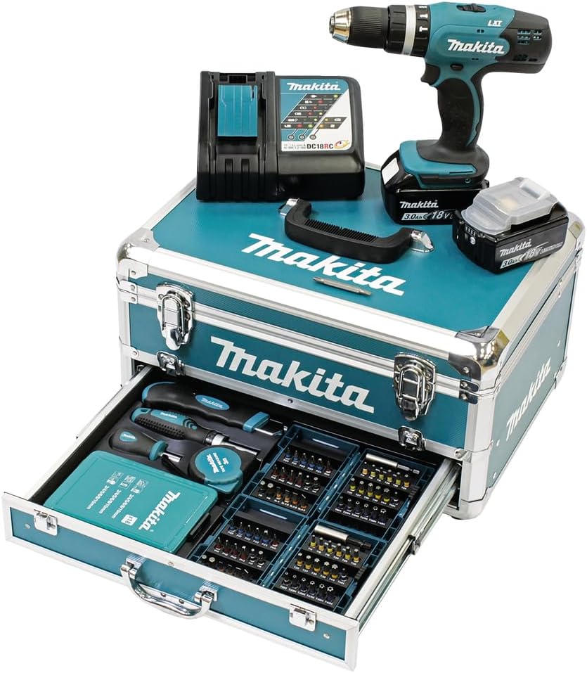 Makita DHP453RFX2 Akku-Bohrschrauber, 18 V, 3,0 Ah, verstellbar, Blau/Silber